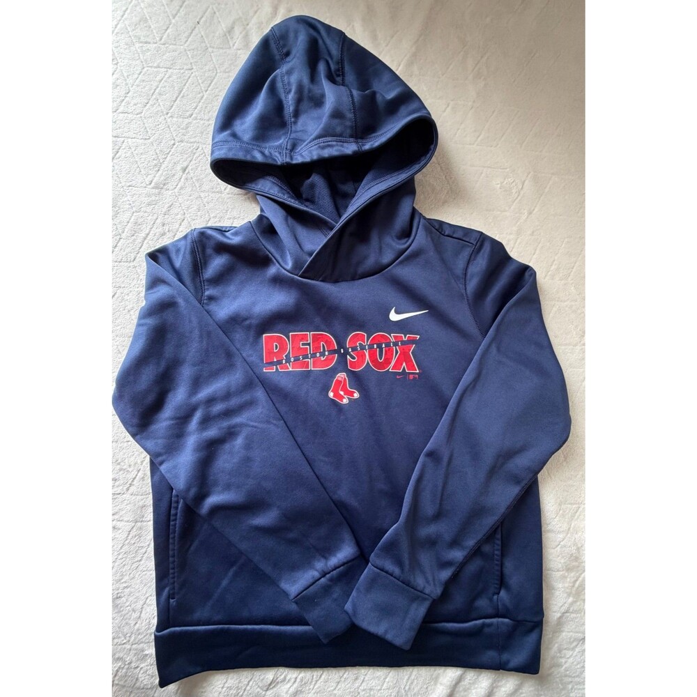 Nike Boston Red Sox Hoodie Boys M Navy MLB Therma Fit Pullover Baseball
